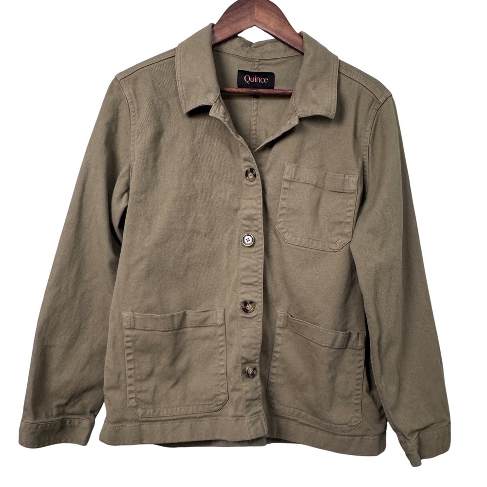 Quince Organic Comfort Stretch Chore Jacket Olive Green Utility Workwear Coat L